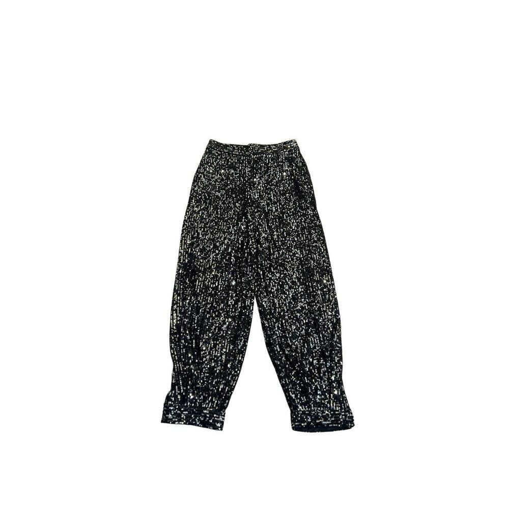 Zara Women's Mid-rise Sequined Dressy Jogger Pants Black Silver XS